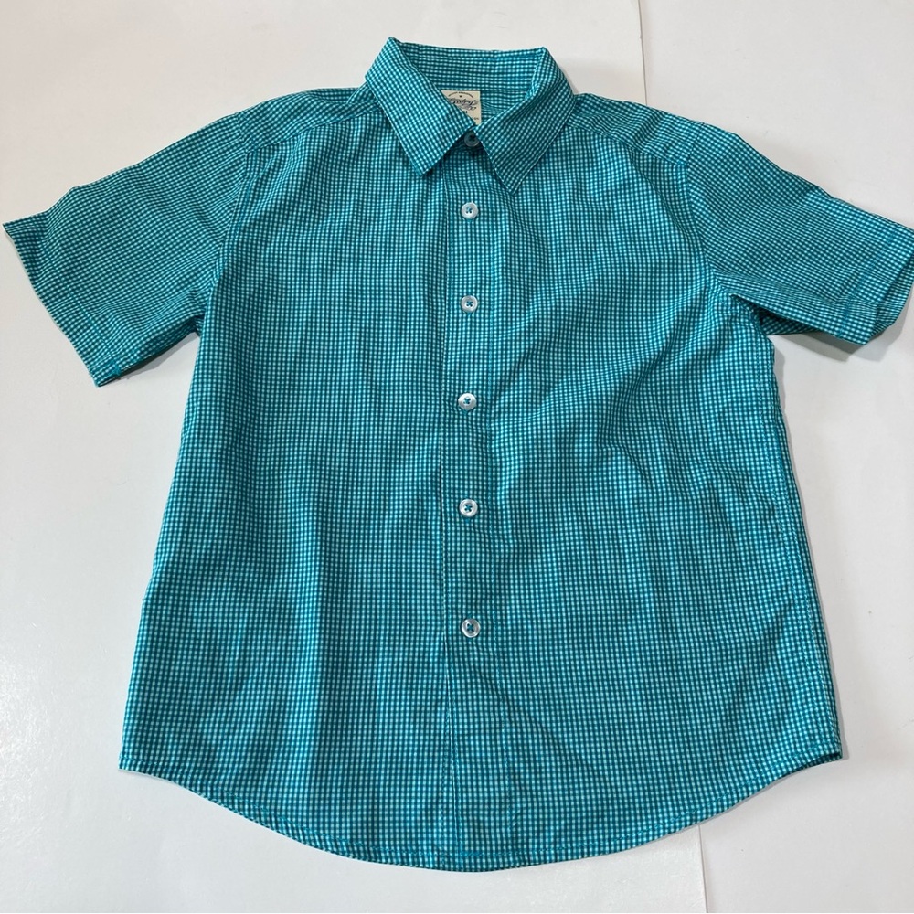 Faded Glory Blue Gingham Check Shirt Boys Small 6/7 Short Sleeve Casual Preppy